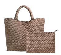 Fashion Hobo Bag Handmade Woven Casual Female Handbag Large Capacity Neoprene Tote Bag Patchwork Women Shoulder Bags, Khaki