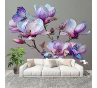 Fashion Home Decoration Wall Covering Mural 200x140cm Simple Magnolia Floral Pattern Premium Art Print Decor Wallpaper Removable Grey 3D Non-Woven Wall Mural Photo Wallpaper