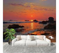 Fashion Home Decoration Wall Covering Mural 250x175cm Dusk Sea View Premium Art Print Decor Wallpaper Removable Orange Color 3D Non-Woven Wall Mural Photo Wallpaper