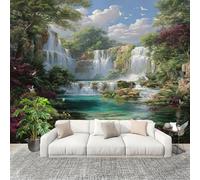 Fashion Home Decoration Wall Covering Mural 250x175cm Lake and Waterfall Landscape Premium Art Print Decor Wallpaper Removable Green 3D Non-Woven Wall Mural Photo Wallpaper