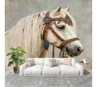 Fashion Home Decoration Wall Covering Mural 300x210cm Animal White Horse Close Up Premium Art Print Decor Wallpaper Removable White 3D Non-Woven Wall Mural Photo Wallpaper