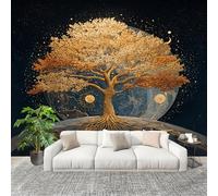 Fashion Home Decoration Wall Covering Mural 350x256cm Abstract Tree of Life Premium Art Print Decor Wallpaper Removable Gold 3D Non-Woven Wall Mural Photo Wallpaper