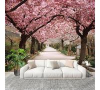 Fashion Home Decoration Wall Covering Mural 350x256cm Beautiful Cherry Blossom Street Premium Art Print Decor Wallpaper Removable Pink 3D Non-Woven Wall Mural Photo Wallpaper