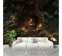 Fashion Home Decoration Wall Covering Mural 350x256cm Fantasy Giant Tree Hole Premium Art Print Decor Wallpaper Removable Green 3D Non-Woven Wall Mural Photo Wallpaper