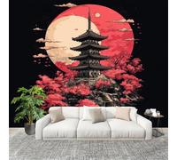 Fashion Home Decoration Wall Covering Mural 350x256cm Japanese Red Moon Design Premium Art Print Decor Wallpaper Removable Classical 3D Non-Woven Wall Mural Photo Wallpaper