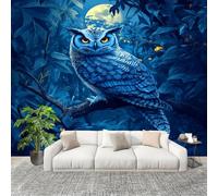 Fashion Home Decoration Wall Covering Mural 350x256cm Night Moon Owl Premium Art Print Decor Wallpaper Removable Blue 3D Non-Woven Wall Mural Photo Wallpaper