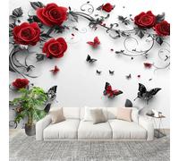 Fashion Home Decoration Wall Covering Mural 350x256cm Romantic Butterfly Rose Premium Art Print Decor Wallpaper Removable White 3D Non-Woven Wall Mural Photo Wallpaper