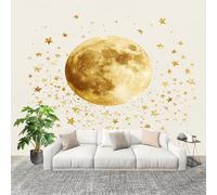 Fashion Home Decoration Wall Covering Mural 350x256cm Simple Stars and Moon Premium Art Print Decor Wallpaper Removable Gold 3D Non-Woven Wall Mural Photo Wallpaper