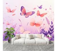 Fashion Home Decoration Wall Covering Mural 400x280cm Simple Lavender Butterfly Premium Art Print Decor Wallpaper Removable Purple 3D Non-Woven Wall Mural Photo Wallpaper