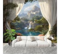 Fashion Home Decoration Wall Covering Mural 400x280cm Waterfall Scenery Outside The Window Premium Art Print Decor Wallpaper Removable Green 3D Non-Woven Wall Mural Photo Wallpaper