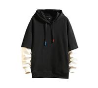Fashion Hoodies Men's Color Block Pullover O-Neck Hooded Sweatshirt Patchwork, Black, Medium