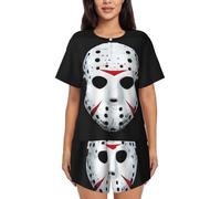 Fashion Horror Skull Pajamas Set Womens - Round Neck Short Sleeve Sleepwear, Soft Comfortable Button Down Nightwear Lounge Pj Set