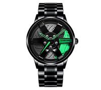 Fashion Hub Men's Sport Mesh Wheel Quartz Car Watch - Rim Watch Prw2500 (Green, One Size)