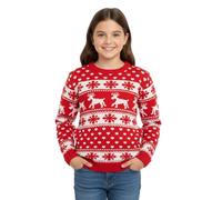 FASHION I LOVE New Unisex Ladies Men Kids Christmas Jumper Reindeer Snowflakes Knitted Xmas Long Sweater Top Reindeer Snowflake Print Jumper for Women UK Novelty Pullover Sweater Girls Christmas Tops
