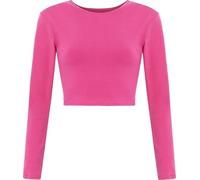 FASHION I LOVE Womens Crop Long Sleeve T Shirt Ladies Short Plain Basic Round Neck Shirts Top Ladies Long Sleeve Stretchy Crop Tops for Women, Slim Fit Cropped T Shirt Sizes 8-14 Cerise