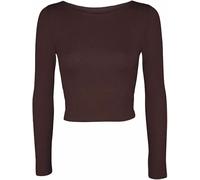 FASHION I LOVE Womens Crop Long Sleeve T Shirt Ladies Short Plain Basic Round Neck Shirts Top Ladies Long Sleeve Stretchy Crop Tops for Women, Slim Fit Cropped T Shirt Sizes 8-14 Chocolate Brown