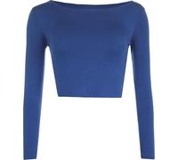 FASHION I LOVE Womens Crop Long Sleeve T Shirt Ladies Short Plain Basic Round Neck Shirts Top Ladies Long Sleeve Stretchy Crop Tops for Women, Slim Fit Cropped T Shirt Sizes 8-14 Royal Blue