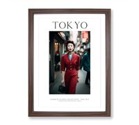 Fashion Icons Woman Colour Tokyo Japan Framed Print for Living Room Bedroom Home Office, Wall Art Picture Ready to Hang, Walnut A2 (64 x 46 cm)