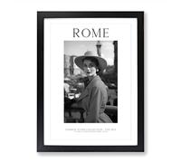 Fashion Icons Woman Rome Italy Framed Print for Living Room Bedroom Home Office, Wall Art Picture Ready to Hang, Black A2 (64 x 46 cm)