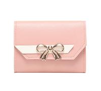 Fashion ID Short Wallet Hit Colour Women's Bow Tie Hasp Purse Multiple Card Slots Clutch Bag Mobile Phone Case Wallet Women's Small Modern, pink, standard size