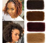 FASHION IDOL Afro Kinky Bulk Human Hair for Dreadlock Extensions 16 Inches 3 Packs 150 Gram Dark Brown Repair Afro Kinky Braiding Human Hair for Locs 5.3 Oz