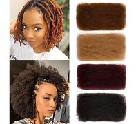 FASHION IDOL Afro Kinkys Bulk Human Hair for Dreadlock Extensions 10 Inches 1 Pack 50 Gram Natural Black Loc Repair Afro Kinky Braiding Human Hair for Locs 1.8 Oz (10, Wine Red)