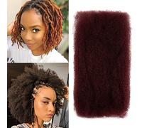FASHION IDOL Afro Kinkys Bulk Human Hair for Dreadlock Extensions 10 Inches 1 Pack 50 Gram Natural Black Loc Repair Afro Kinky Braiding Human Hair for Locs 1.8 Oz (16, Wine Red)