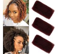 FASHION IDOL Afro Kinkys Bulk Human Hair for Dreadlock Extensions 10 Inches 3 Packs 150 Gram Wine Red Loc Repair Afro Kinky Braiding Human Hair for Locs 5.3 Oz Burgundy