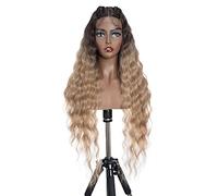 FASHION IDOL Lace Front Curly Wigs 31" with Baby Hair Long Synthetic Natural Water Wavy Wig for Black Women Ombre Gold with E Type HD Lace Wig
