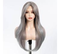 FASHION IDOL Lace Front Wig for Women Synthetic Lace Front Door Curtain Bangs in the Split Lace Hair Stitching Layered Color Wig (PD T30W/60F/60M, 28 Inches)