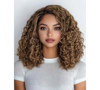 FASHION IDOL Short Curly Bob Human Hair Wig Precut Preplucked Glueless Wear and Go C-Type Part Lace Wig 200% Density Upgraded Invisible Secret Glueless Human Hair Ready to Wear Wigs