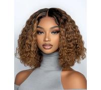 FASHION IDOL Short Curly Bob Human Hair Wig Precut Preplucked Glueless Wear and Go Lace Wig 200% Density Upgraded Invisible Secret Glueless Human Hair Ready to Wear Wigs