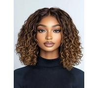 FASHION IDOL Short Curly Bob Human Hair Wig Precut Preplucked Glueless Wear and Go Lace Wig 200% Density Upgraded Invisible Secret Glueless Human Hair Ready to Wear Wigs