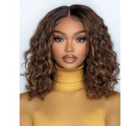FASHION IDOL Short Curly Bob Human Hair Wig Precut Preplucked Glueless Wear and Go Lace Wig 200% Density Upgraded Invisible Secret Glueless Human Hair Ready to Wear Wigs