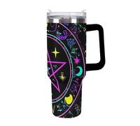 Fashion Insulated Cup, Stainless Steel Vacuum with Straw, Magical Bright Alchemical Cosmic Goth Trippy Purple Sun Moon Art Witchcraft Travel Coffee Tumbler Car Mug for Women Men