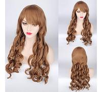 Fashion ita Long Wavy Blonde Brown Cosplay Wig With Bangs Synthetic Hair Halloween Costume Party Play Wigs For Women OneSize brown