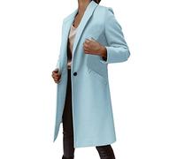 Fashion Jacket Women Long Wool Coat Double Breasted Lapel Coat Elegant Women Cotton Jacket Winter Warm Coat Long Sleeve Jackets, X01-Sky Blue, M
