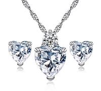 Fashion Jewelry Set Zircon Heart-shape Earring Necklace Set Crystal Pendant for Women Bride White Nice processing