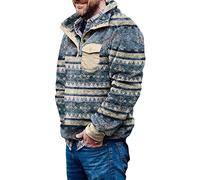 Fashion Jumper Fleece Henry Collar Jacket Men's Winter Coat Fleece Pullover Sweatshirts Button Collar Warm Sweater Coat Warm Soft Winter Coat Long Sleeve Top… Blue