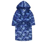 Fashion Junction Childrens/Kids/Boys/Girls Soft Cosy Warm Winter Hooded Dressing Gown/Robe ~ Novelty & Plain Fleece (Blue Shark Camo, 9-10 Years)