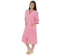 Fashion Junction Womens/Ladies Soft Cosy Warm Winter Hooded Dressing Gown/Robe ~ Fleece & Towelling ~ Zip & Tie (Pink - Zip Front Towelling, XL = UK 20-22 / EU 48-50)