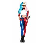 Fashion Knot Ladies Harley Quinn Suicide Squad Bomber Jacket Costume Shiny Metallic Fancy Dress Look Pants Leggings Top Size 8-24