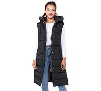 Fashion Knot Ladies Padded Gilet Longline Hooded Jacket Quilted Winter Wear Long Hooded Side Split Puffer Long Body-Warmer Coat Size 8-18… Black