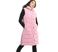 Fashion Knot Ladies Padded Gilet Longline Hooded Jacket Quilted Winter Wear Long Hooded Side Split Puffer Long Body-Warmer Coat Size 8-18…