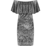 Fashion Knot Ladies Plus Size Womens Crushed Velvet Off Shoulder Bardot Ruffle Frill Top Party Bodycon Dress UK Size 14-26 Grey