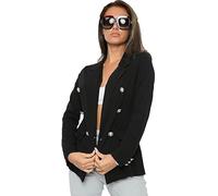 Fashion Knot Women's Blazer Suit Slim Long Sleeve Plain Italian 3 Gold Button Coats Jackets Waistcoats Cardigan UK 8-16 (M/L 12-14, Black)