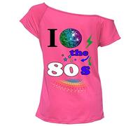 Fashion Knot Womens I Love The 80s 90s T Shirt Short Sleeves Retro Fancy Dress Parties Tees Top UK 8-20 (XL 16-18, Tshirt Globe 80s Cerise)