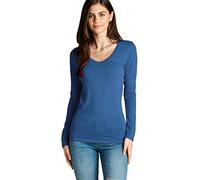 Fashion Knot Women's Plus Long Sleeve Top Plain V-Neck Baggy T-Shirt Size 8-22 Teal