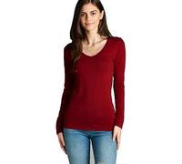Fashion Knot Women's Plus Long Sleeve Top Plain V-Neck Baggy T-Shirt Size 8-22 Wine