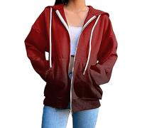 fashion ladies hoodies kawaii print hoodie plain zip for sweaters cute loose activewear with pockets womens fleece hooded top sale clearance Red